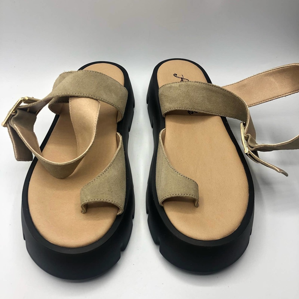 Free People Tan Suede Platform Sandals with Black Soles